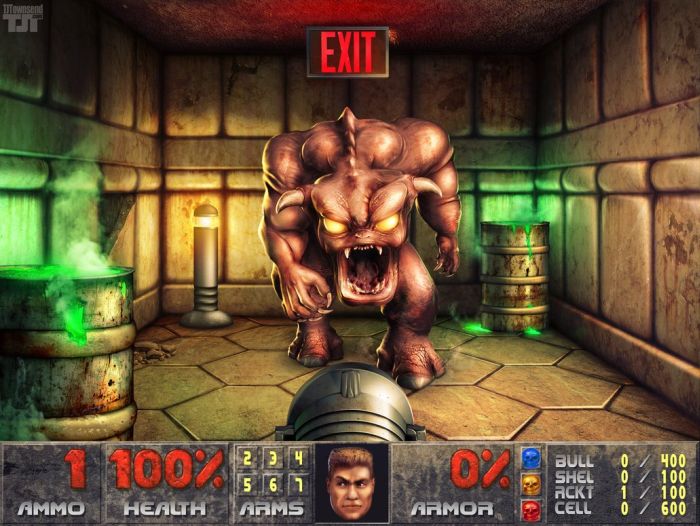  Doom Remastered - Pinky Demon Blocks the Exit - Photoshop Speed Art