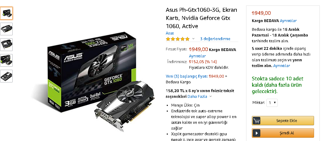 AMAZON asus gtx 1060 3gb 1100>949>999