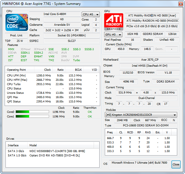  ACER ASPIRE 7741G KULÜBÜ