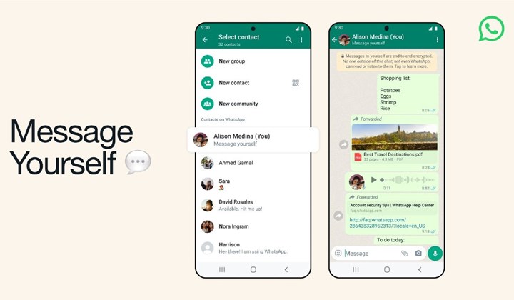 WhatsApp kendine mesaj atma özelliğinin dağıtımına başlandı