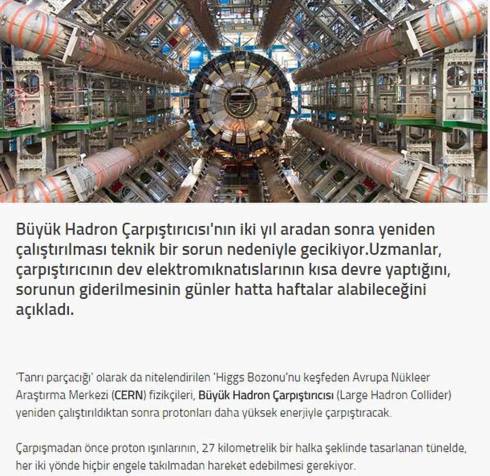  Hadron Çarpıştırıcısı kısa devre yaptı