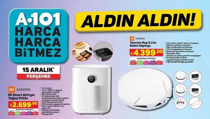 Haftaya A101 marketlerde Xiaomi Airfryer ve Vacuum Mop 2 Lite var