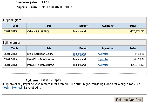  Ebay'dan alışveriş yapmıştım şu an durum.