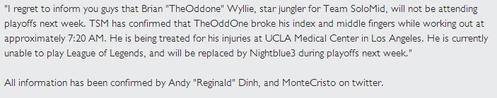 Brian 'TheOddone' Wyllie sakatlandı