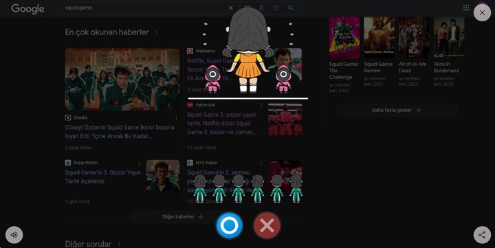 Squid Game mini oyunu Google arama sayfasında yayında