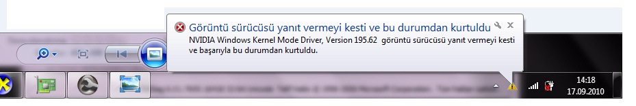  Her yeni Nvidia driverda GT240M ekran kartlarında mavi ekran alanlar...