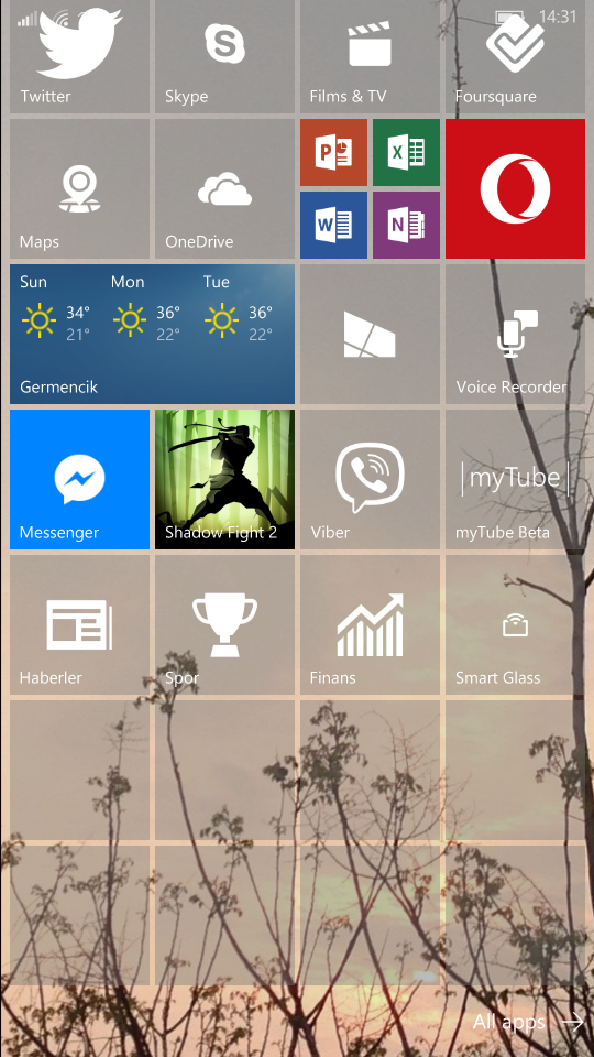  Windows 10 Mobile Ana Ekranlarınız