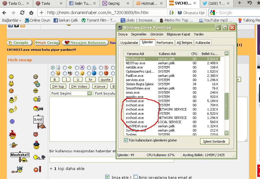  SVCHOST.exe virüsü kota yiyor yardım!!!