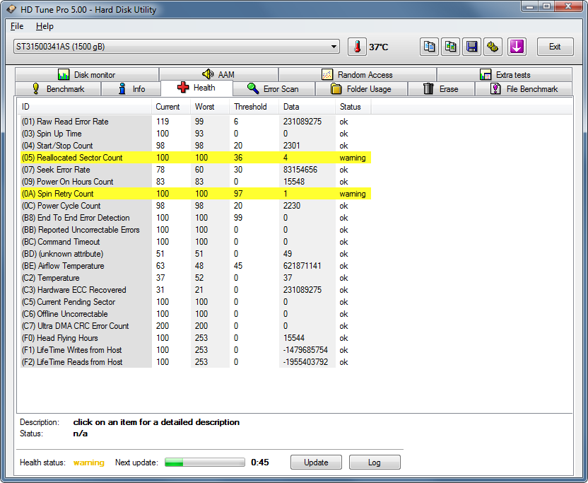  Seagate ST3500418AS Reallocated Sector Count hatası