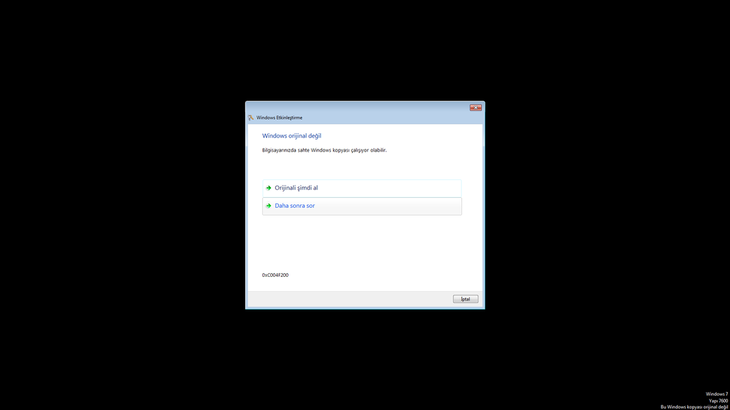  Bu Windows Kopyası Orjinal Değil Win. 7