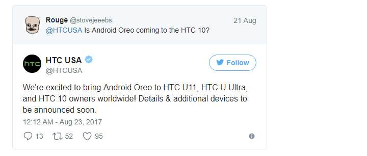 HTC'den Android Oreo müjdesi geldi