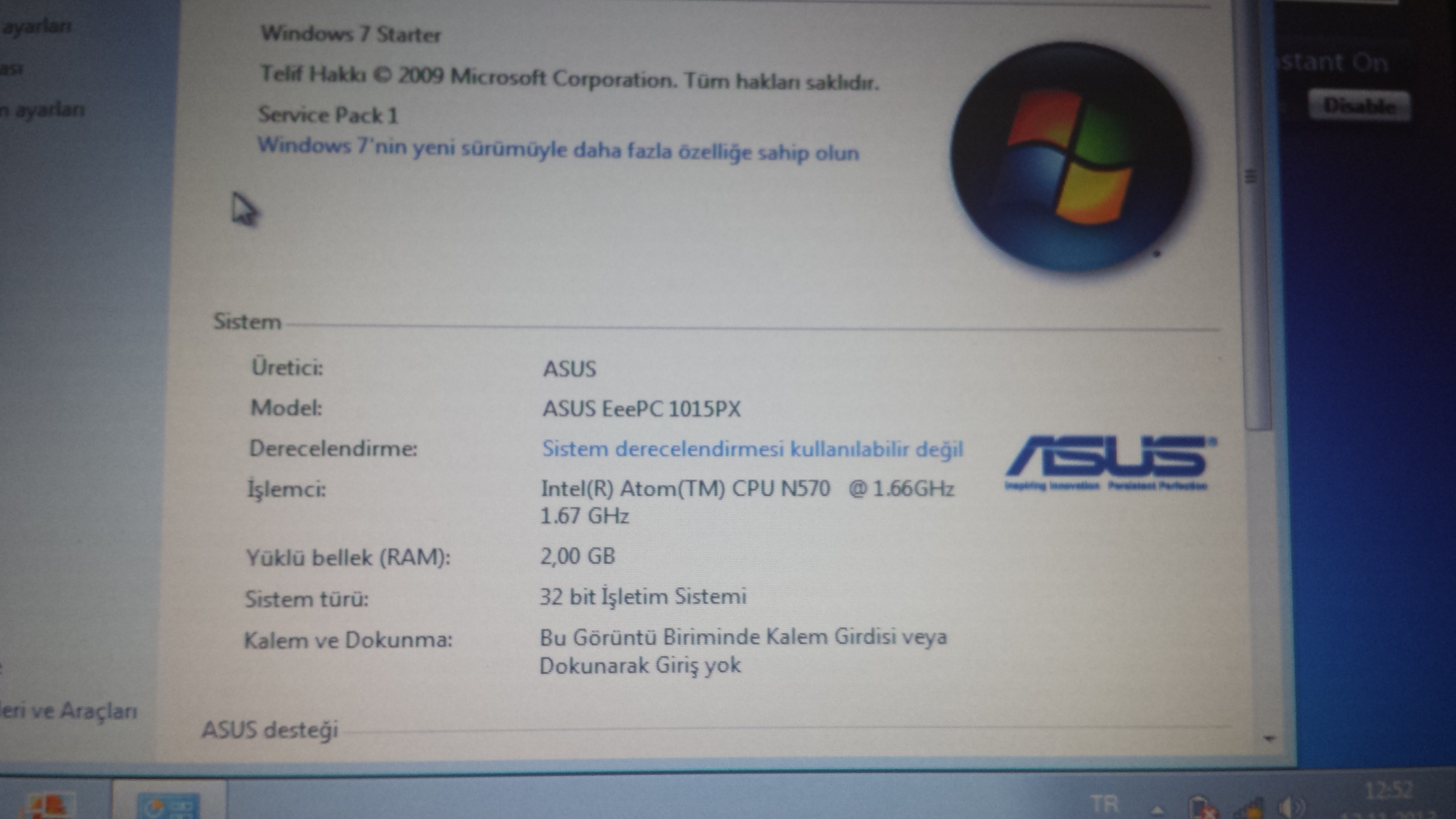  Asus Eee PC 1015PX - Kutulu Garantili 2gb ram, 320 gb hdd