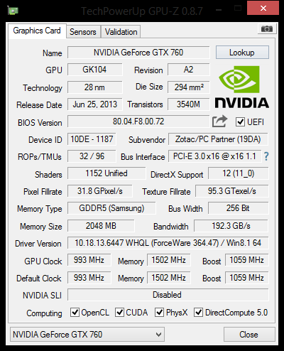  Satılık Zotac Gtx 760 2GB