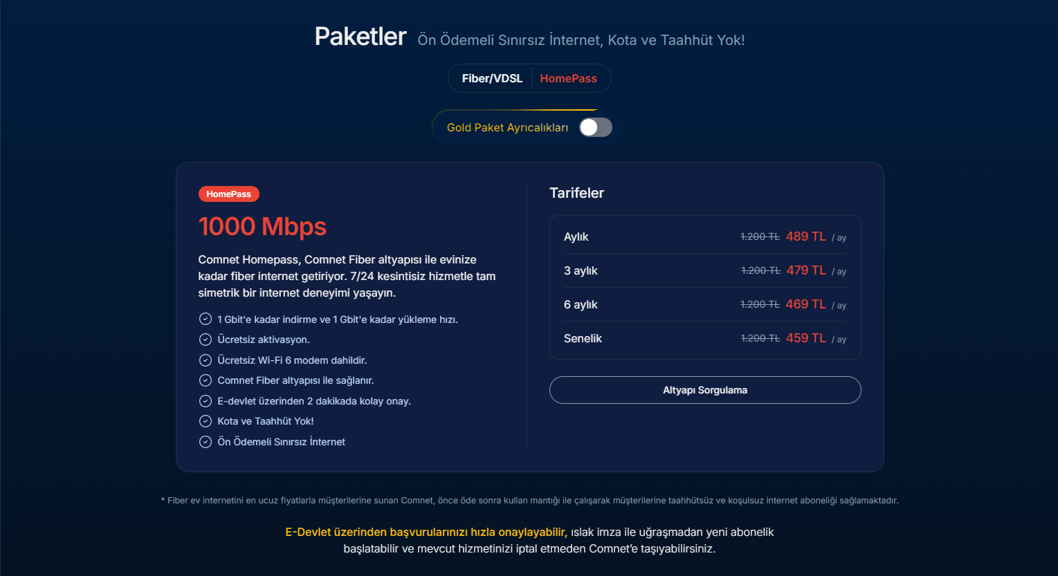 COMNET HOMEPASS (1Gbps simetrik 489₺)