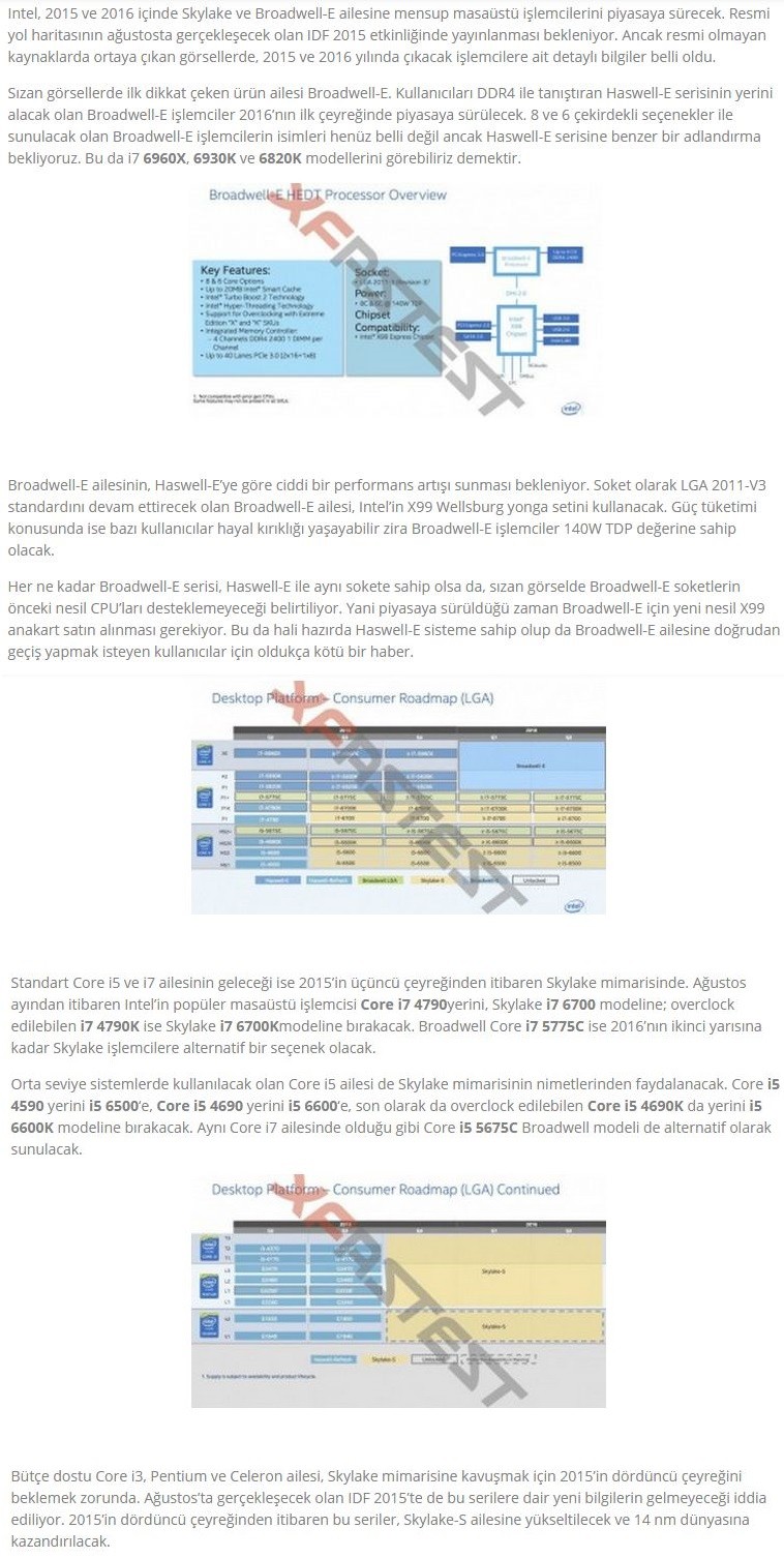  Intel’in Masaüstü İşlemci Yol Haritası Sızdırıldı!