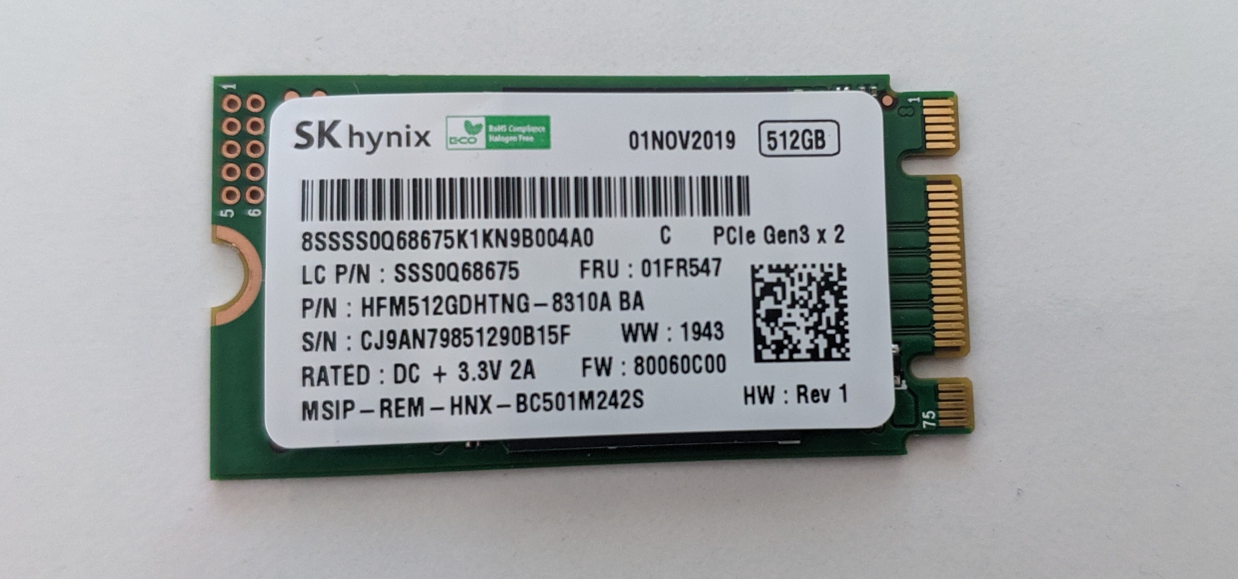 Sk Hynix Nvme 512GB M.2 2242 SSD SIFIR