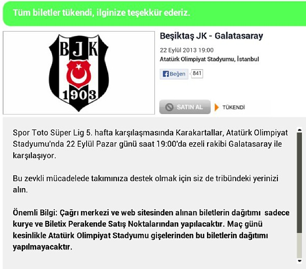  Spor Toto Süper Lig - 5.Hafta : Beşiktaş - Galatasaray 22.09.2013 19:00