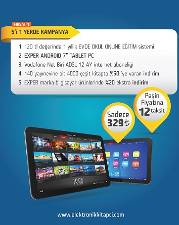  12 ay Biri (Vodafone) ADSL + Exper Tablet PC + 12 ay Online Eğitim 329 TL