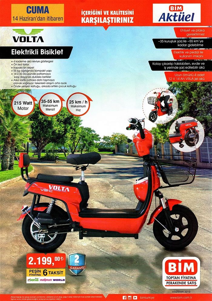 Volta Elektrikli Bisiklet 1.499 TL ( BİM İçerir ) 