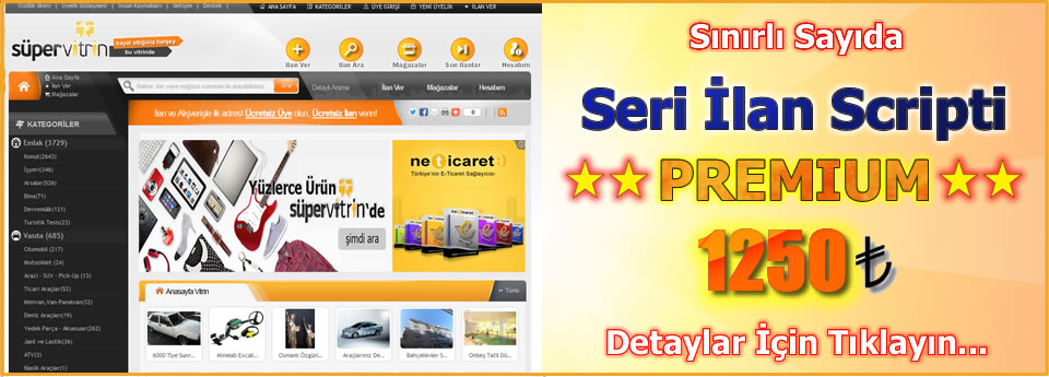  ★★★ PHP SERİ İLAN SCRİPTİ - (E-Ticaret / Mağaza / Firma Rehberi) - 3'ü 1 Arada Kampanya - 250TL! ★★★