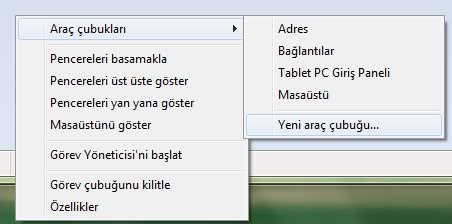  Windows 7 de Görev Çubuğuna XP' deki gibi Masaüstünü Göster Butonu Eklemek(Resimli Anlatım)