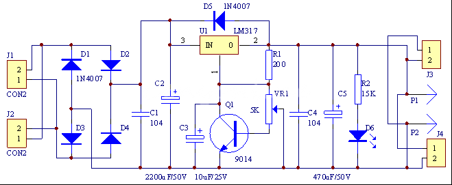  1.3V ile 30V arası 1 Amper ayarlanabilir DC güç kaynağı şeması