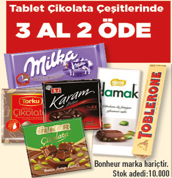Carrefoursa 200 mL meyve suları 1+1 bedava, tablet çikolatalar 3 al 2 öde