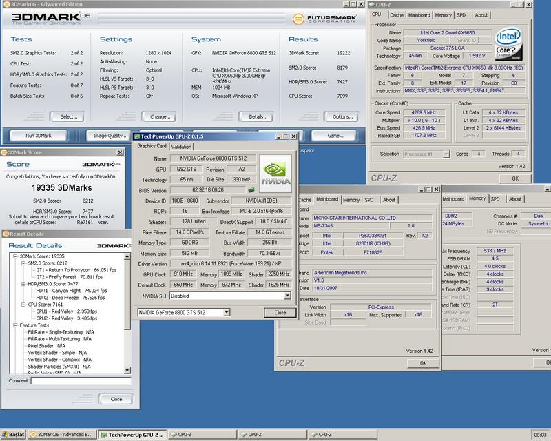 ZOTAC 8800GTS 512MB KURCALAMASI 3DMARK06 19335 3dMARK01:85004 update