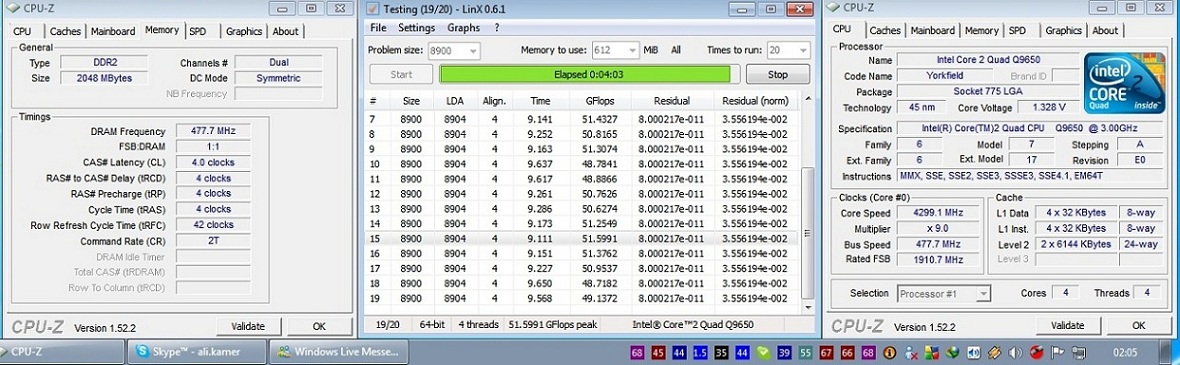  Q9650 4000 ghz 1.200 vlt ile full stabil