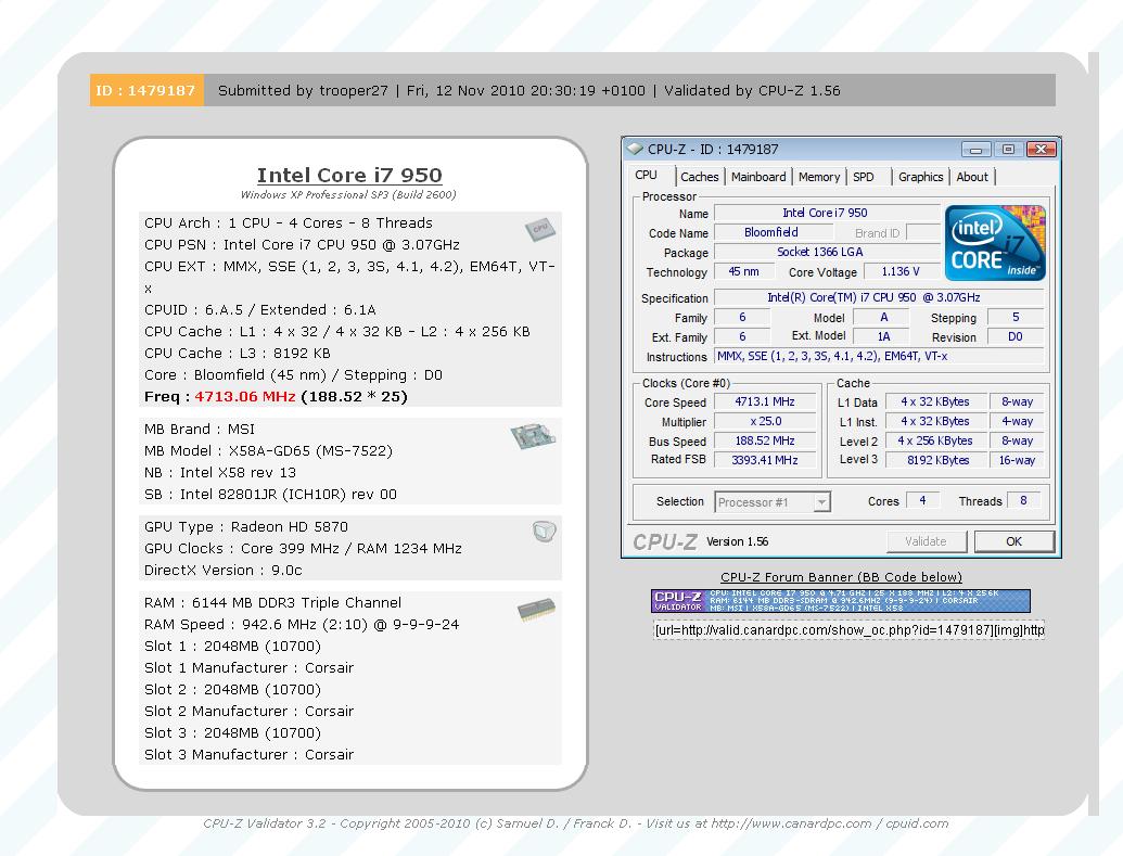  İ7 950 + MSİ X 58 GD 65 4713 MHZ oldu