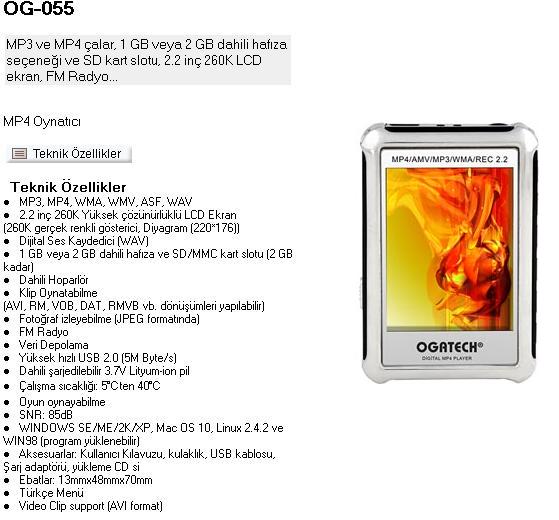  ogatech OG-055 nasıl bir mp4 player yardım pls.