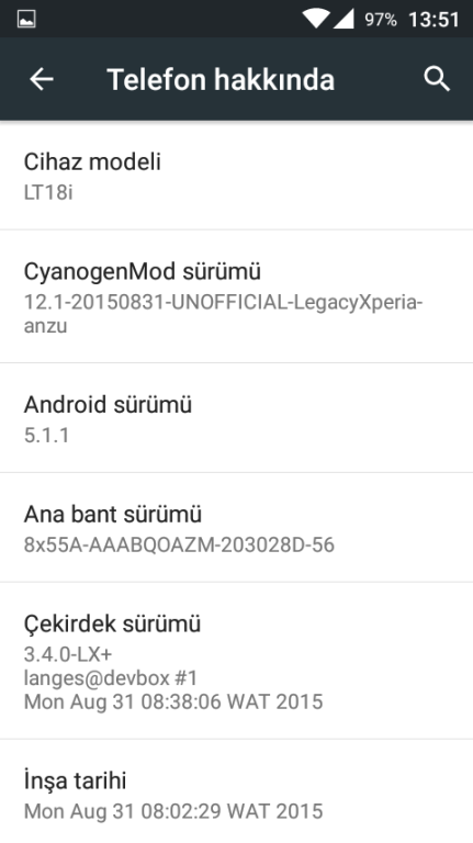  (TÜM XPERİA 2011)[Lollipop 5.1.1][LegacyXperia]CyanogenMod 12.1 Xperia Arc/S