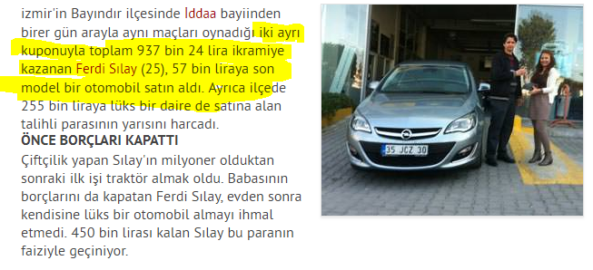 937 bin tl kazandınız opel astra alır mısınız ?