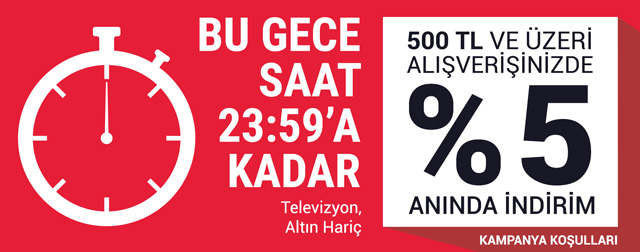 Gittigidiyor Tv ve altın hariç 500 TL ve üzeri alışverişinize anında %5 indirim max150 tl(ceptelefonunda geçerli)