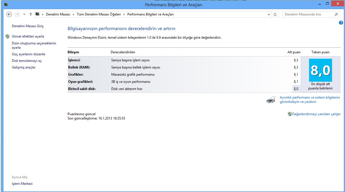  Windows 8 De Sisteminizin Aldığı Puan Kaç?