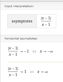 |x-1|/(x-1) grafiği asimptotu var mı?