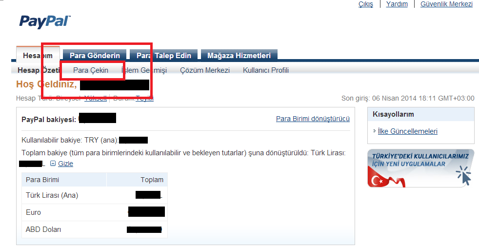  Paypal hesabına para aktarma?