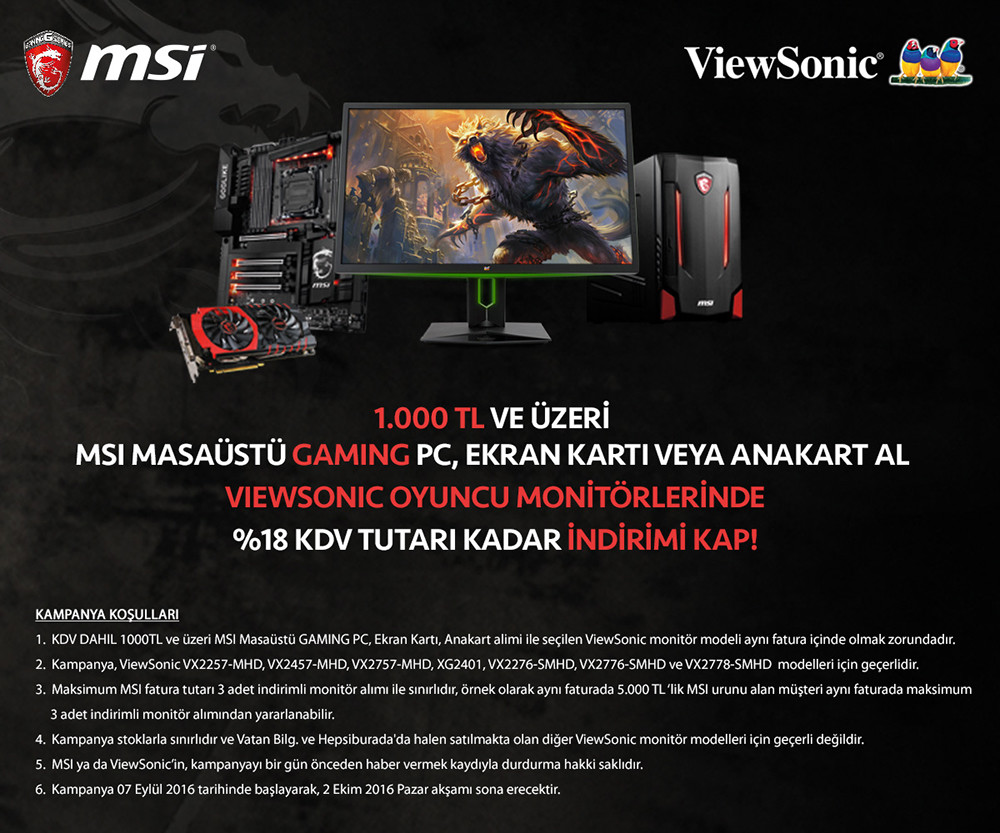  MSI'dan, ViewSonic Monitör Kampanyası