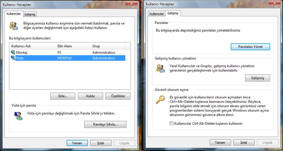  Windows'un Açılışında Kullanıcı Adı ve Şifre Sormasının İptali