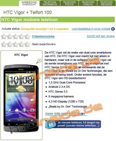 HTC Vigor Hollandalı bir çevrimiçi perakende mağazasının sitesinde ortaya çıktı 