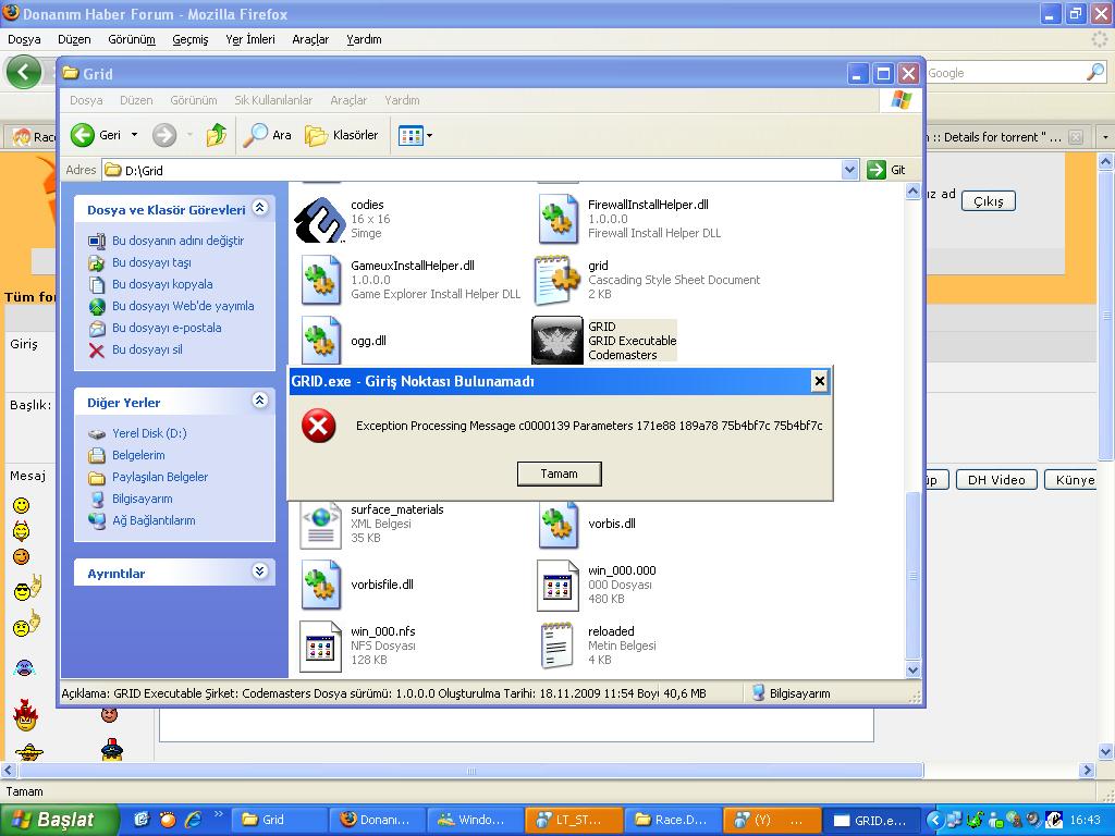  Race Driver Grid '' Grid.exe '' Hatası