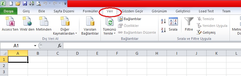  EXCEL 2010 - AŞAĞI AÇILIR LİSTE OLUŞTURMA