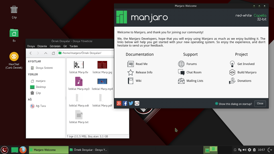  Manjaro Xfce RedWhite (Kırmızı Beyaz) 2016.01 Kararlı Sürüm Hazır