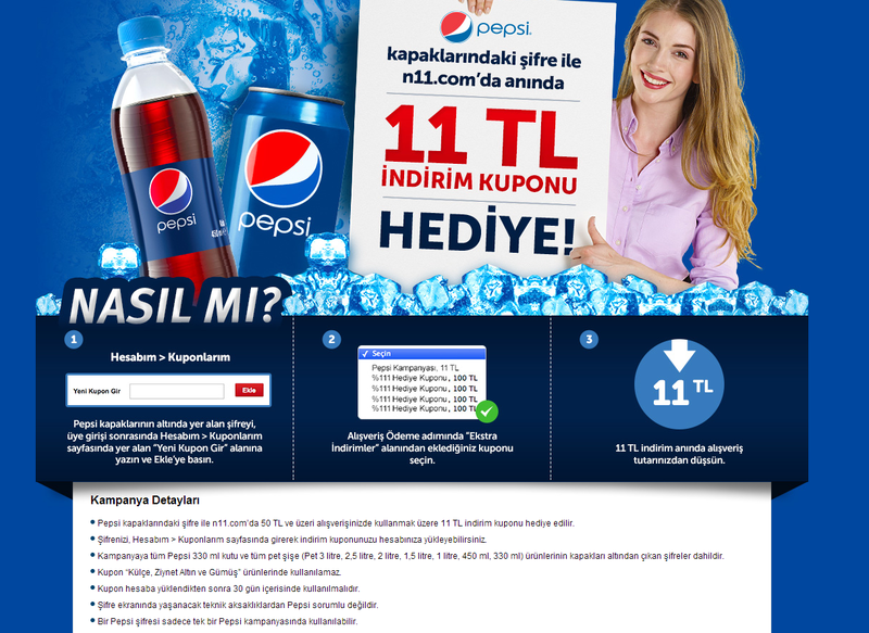  Pepsi Koduna N11 .COM' DA 11 TL İNDİRİM