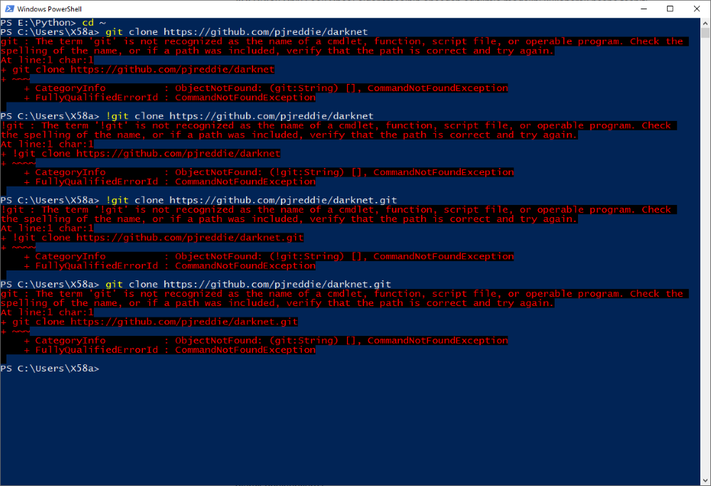 "git clone" komutu çalışmıyor.
