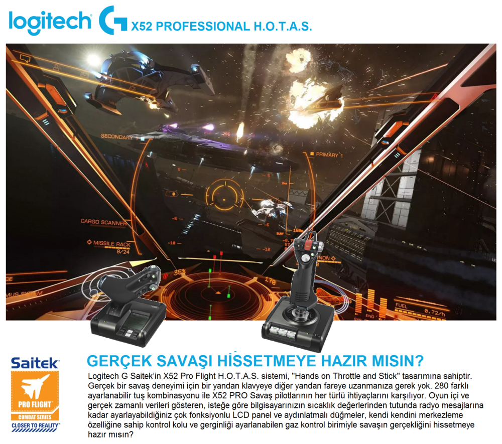 SATILIK l SIFIR l LOGITECH Saitek X52 Pro H.O.T.A.S. Flight Kontrol Sistemi