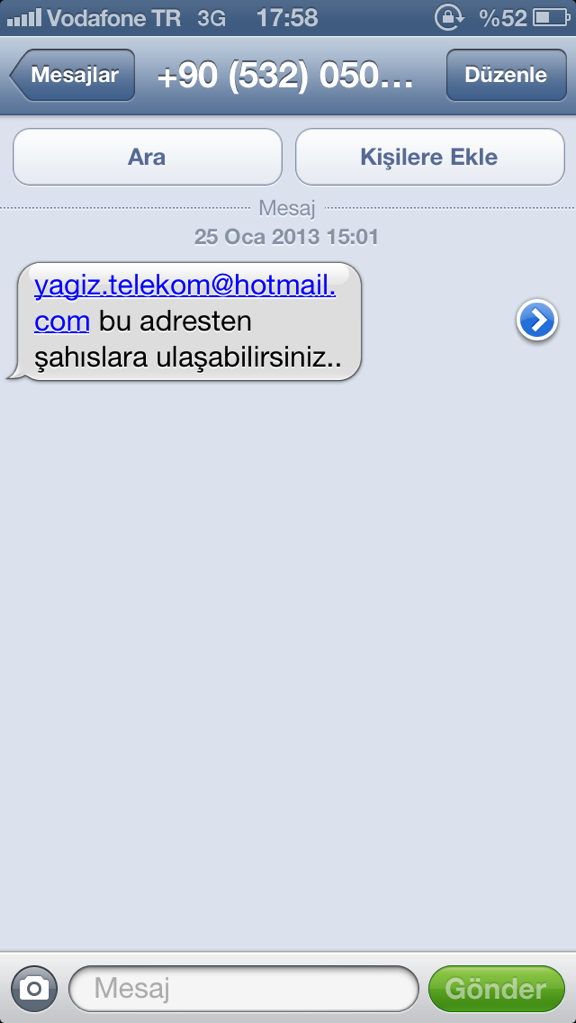  Yağız telekom Yasal uyarı mesajı