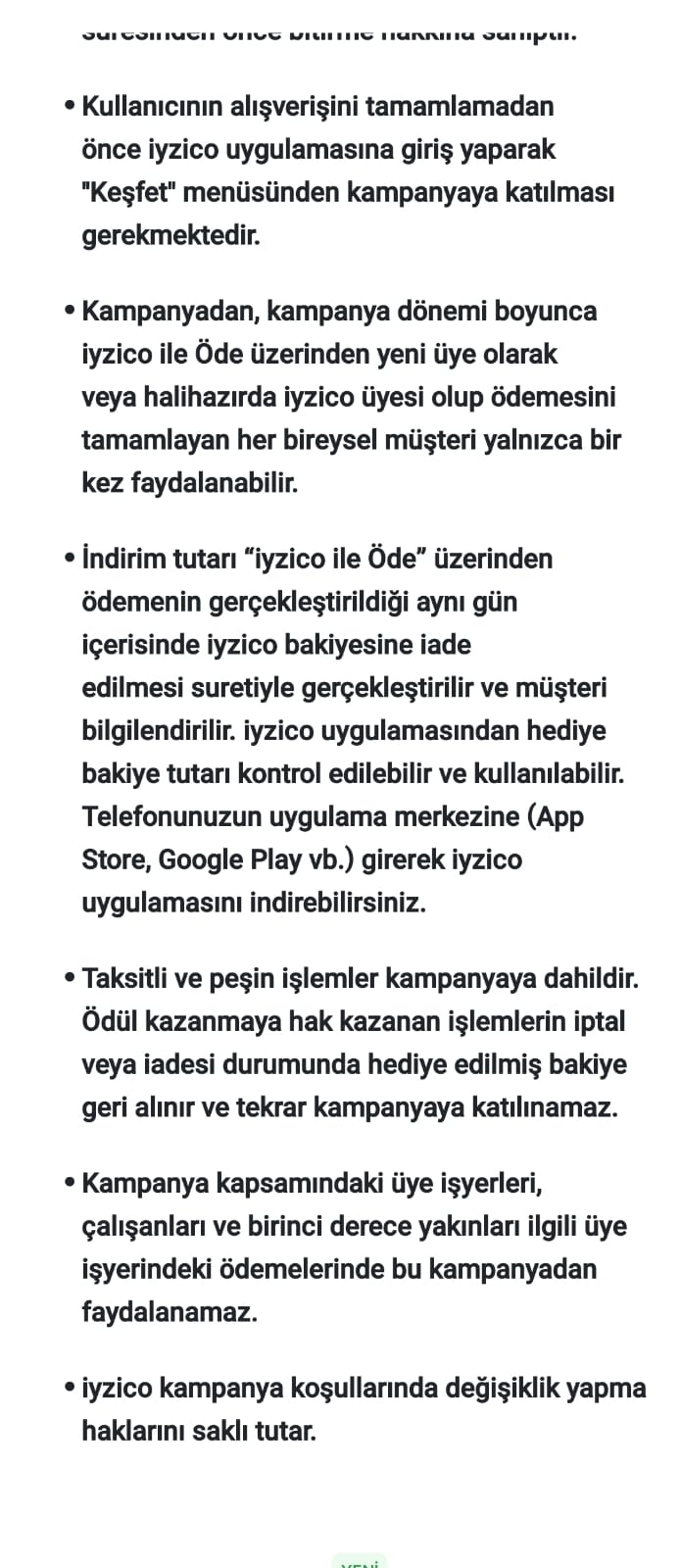 İYZİCO ile 750 öde 500 TL iade (kota dolmuş /kampanya bitti)