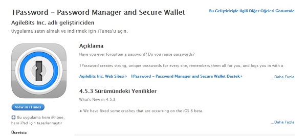  1Password Uygulaması iOS 8 Öncesi 9,99$ Yerine Ücretsiz