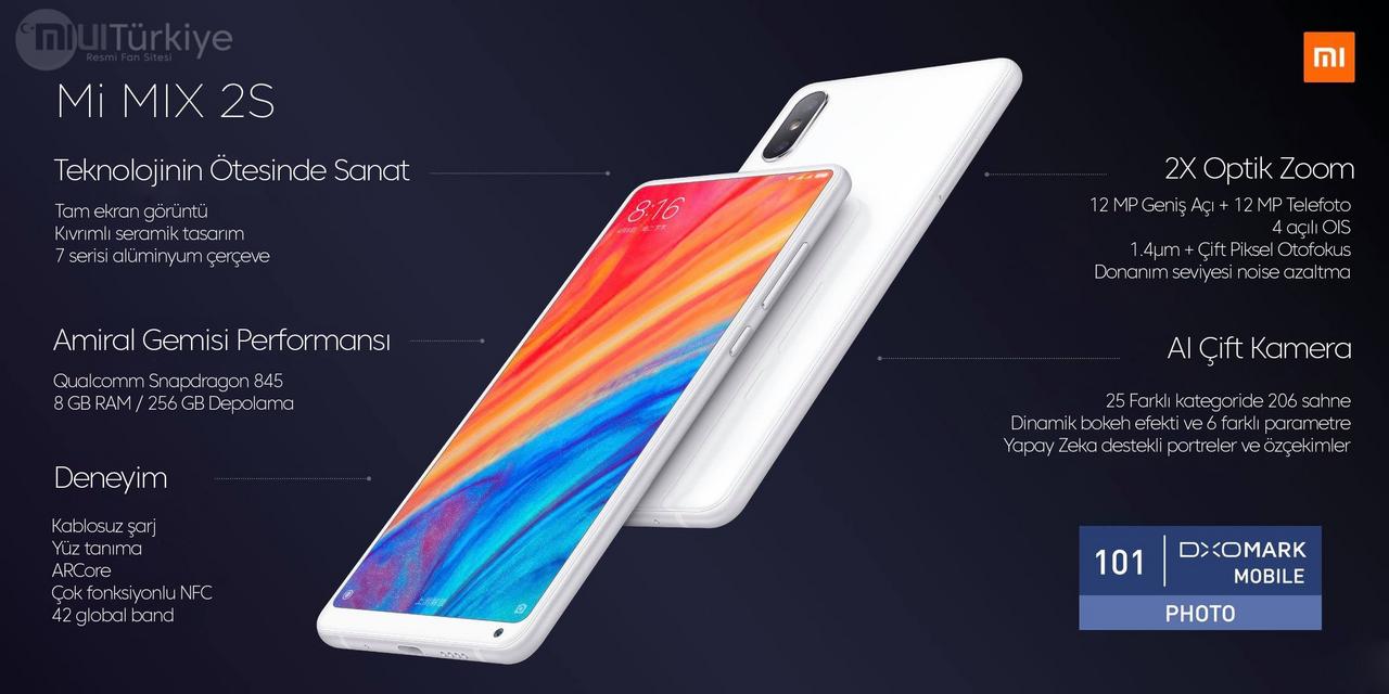 3599 TL XIAOMI MI MIX 2S 64GB 6GB SNAPDRAGON 845 İŞLEMCİLİ(KVK TEKNİK SERVİS)CEP TELEFONU